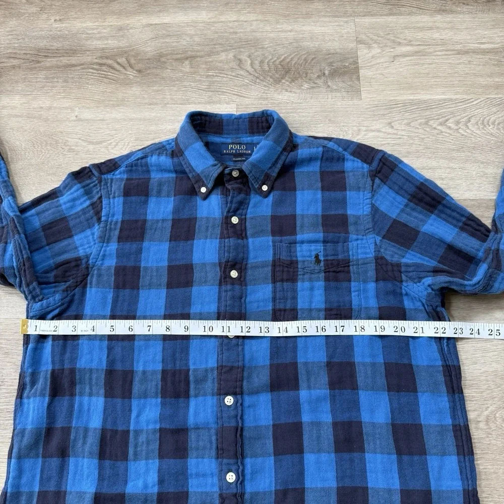 Polo Ralph Lauren Classic Fit Plaid Double Face Shirt Blue Buffalo Flannel Men L